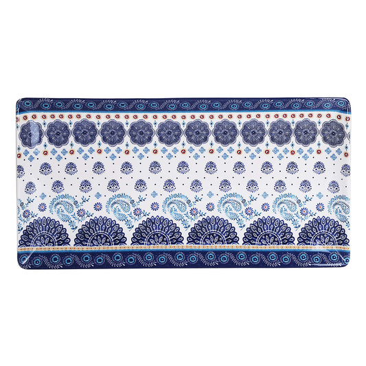 Bico Blue Talavera Ceramic 18 inch Rectangular Serving Platter, Microwave & Dishwasher Safe