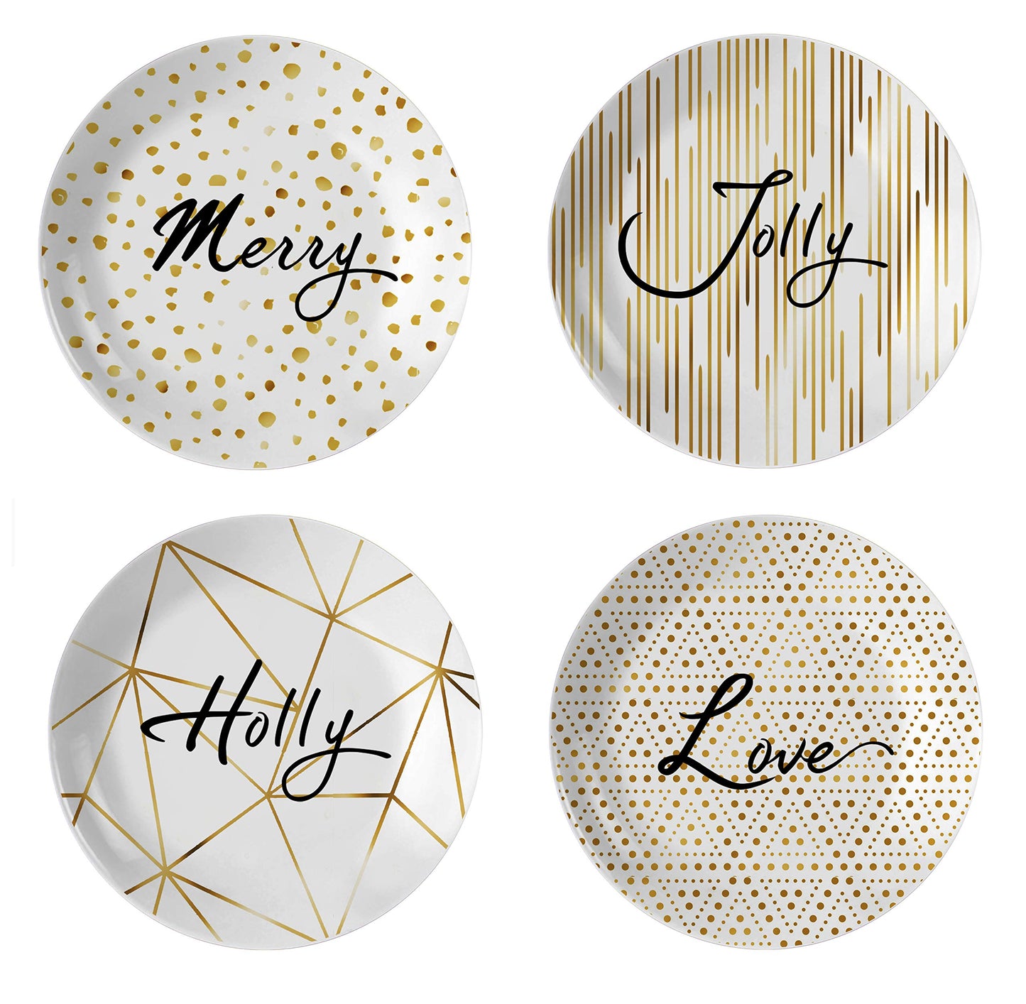 Bico Golden Holiday Porcelain 8 inch Salad Plates, Set of 4, for Salad, Appetizer, Microwave Safe & Handwash Suggested