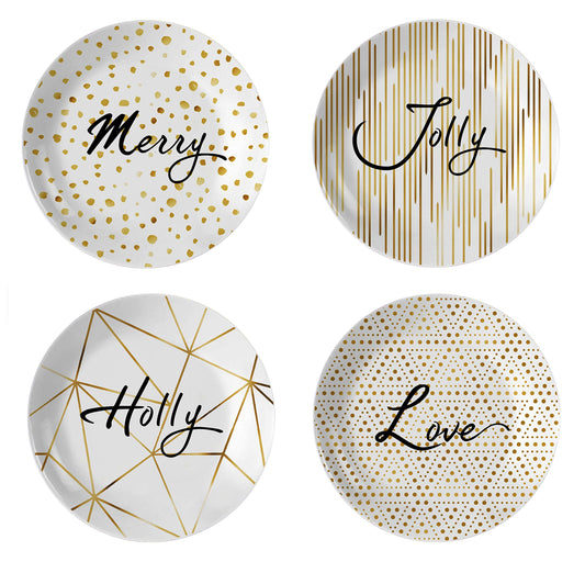 Bico Golden Holiday Porcelain 8 inch Salad Plates, Set of 4, for Salad, Appetizer, Microwave Safe & Handwash Suggested
