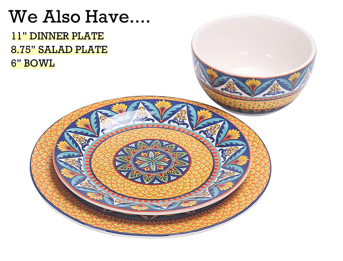 Bico Pattern Salad Plates Set, Set of 4, Ceramic, 8.75 inch