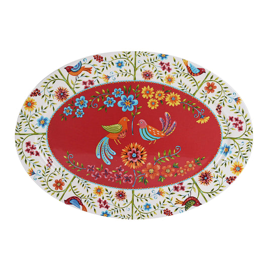 Bico Red Spring Bird Ceramic 16 inch Oval Platter, Microwave & Dishwasher Safe