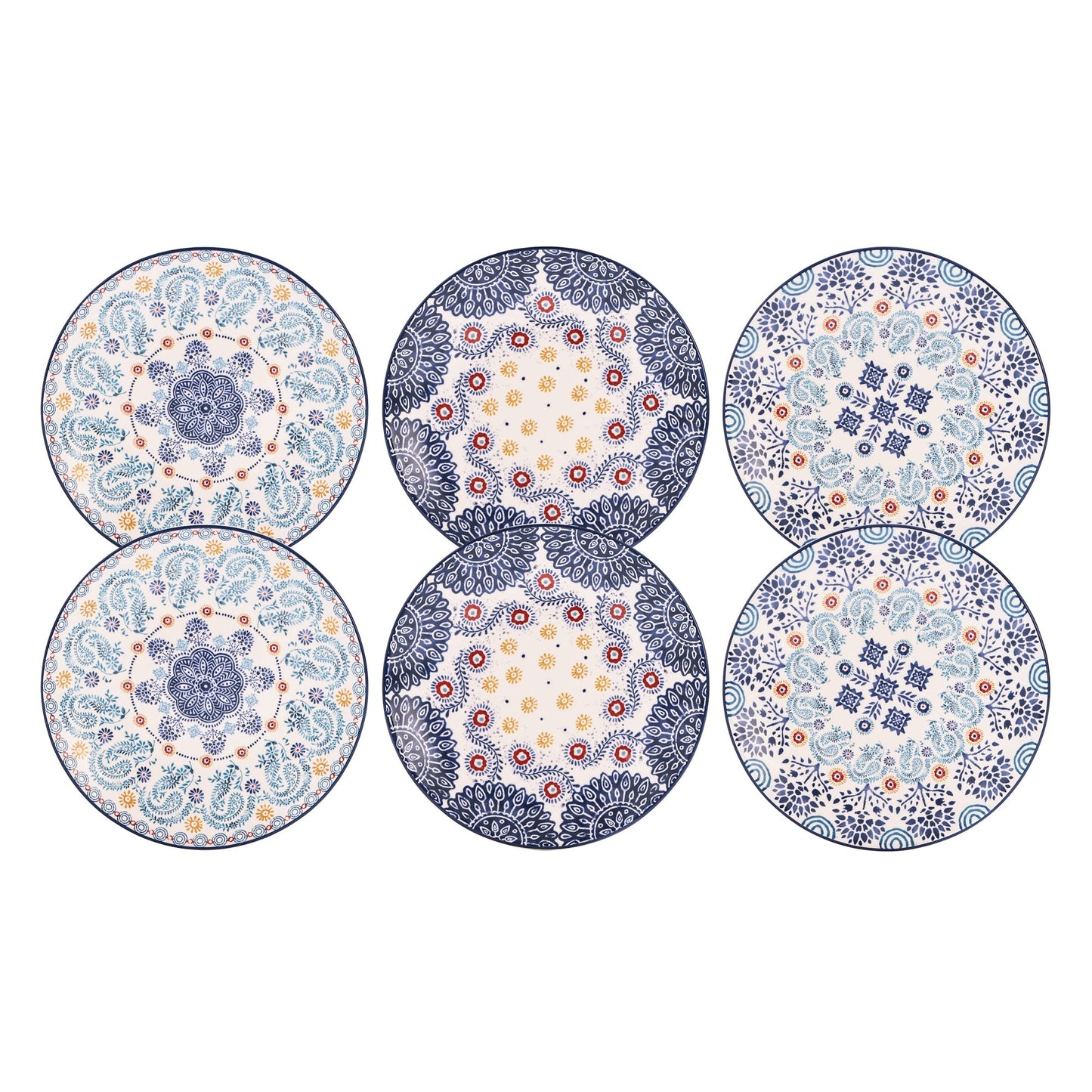 Bico Blue Talavera 6 inch Ceramic Snack Plate, Set of 6, for Salad, Appetizer, Snacks, Microwave & Dishwasher Safe