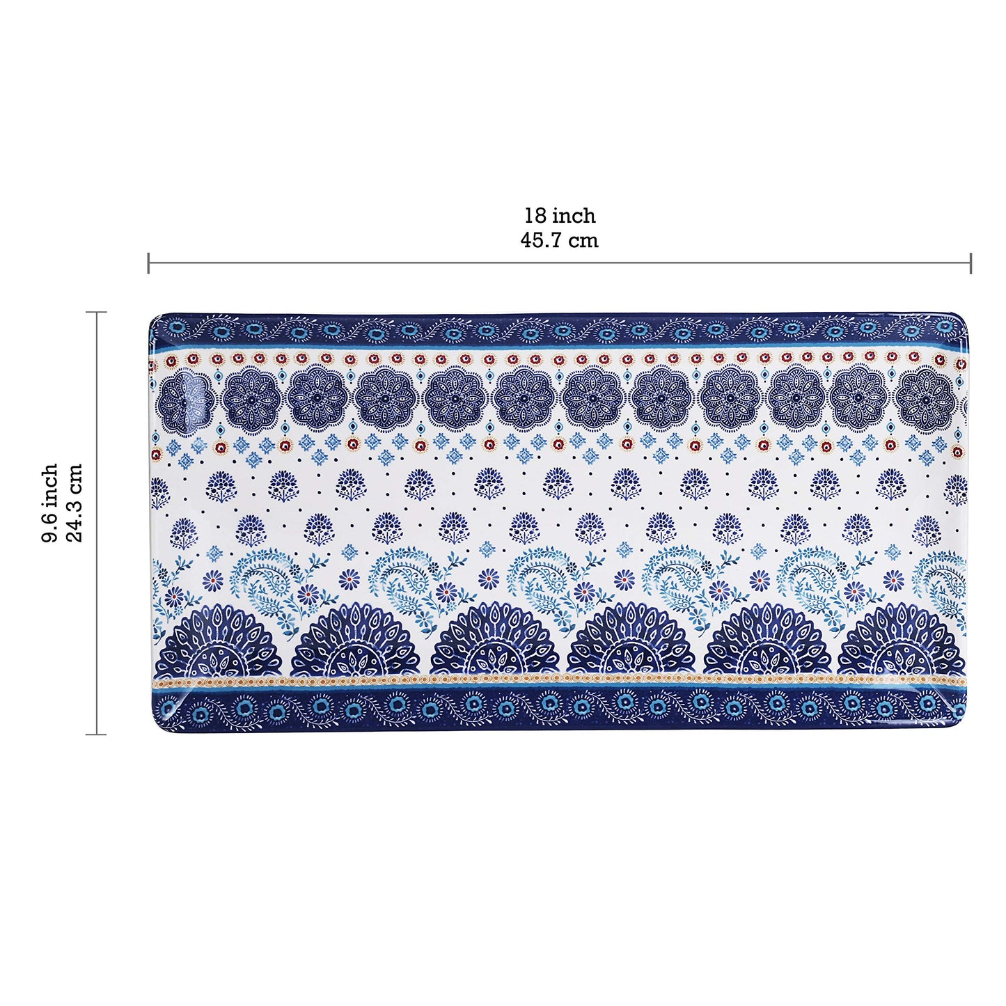 Bico Blue Talavera Ceramic 18 inch Rectangular Serving Platter, Microwave & Dishwasher Safe