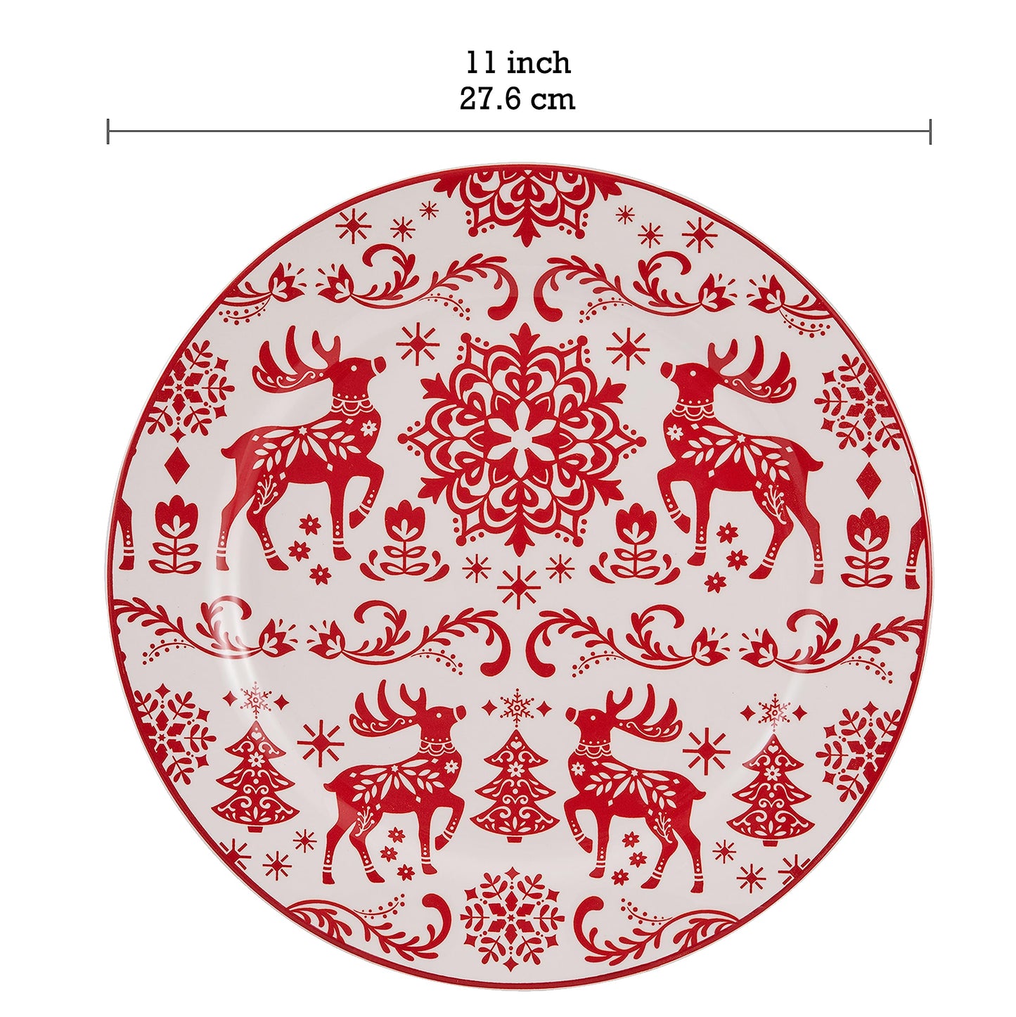 Bico Holly Jolly Ceramic 11 inch Dinner Plates, Set of 4, for Pasta, Salad, Maincourse, Microwave & Dishwasher Safe