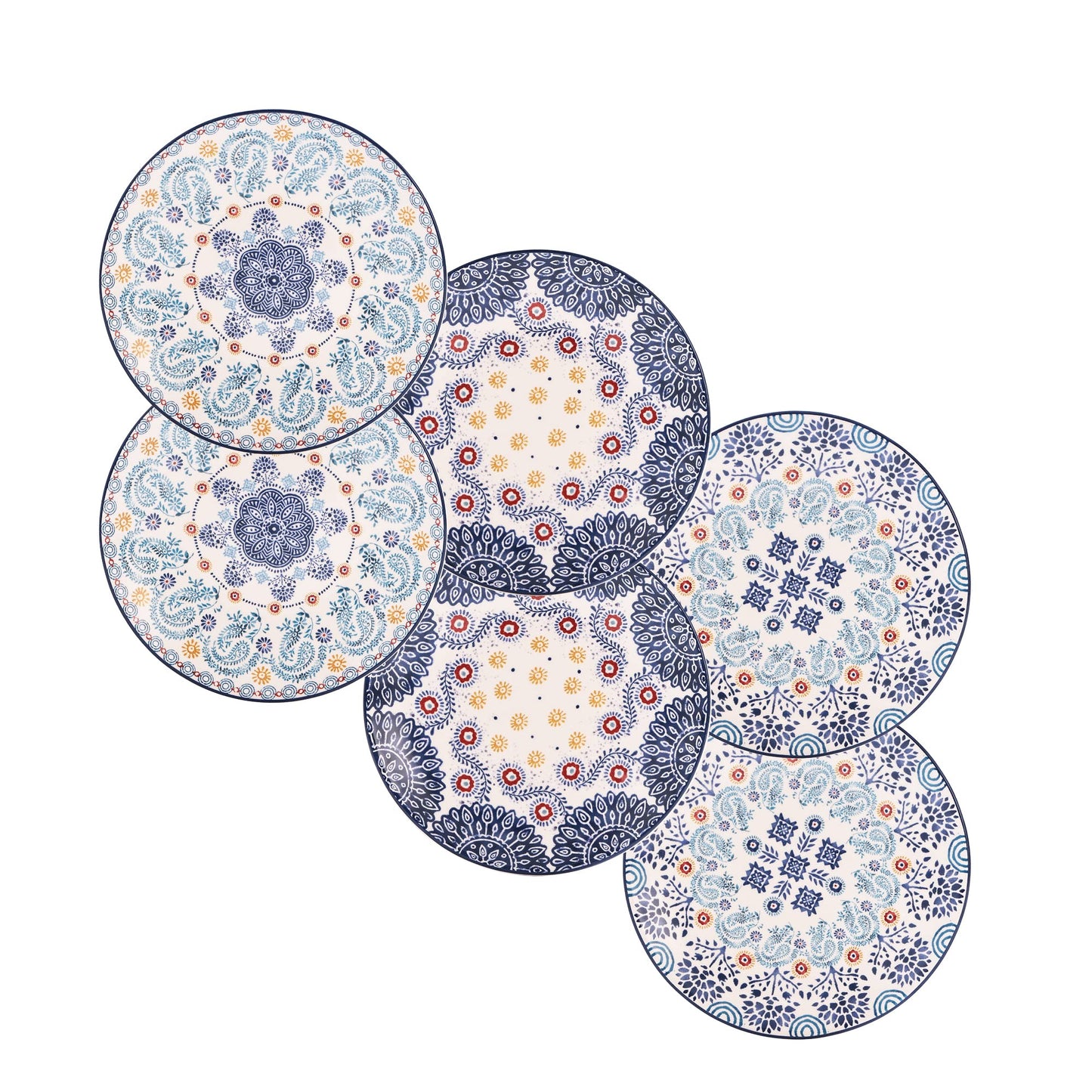 Bico Blue Talavera 6 inch Ceramic Snack Plate, Set of 6, for Salad, Appetizer, Snacks, Microwave & Dishwasher Safe