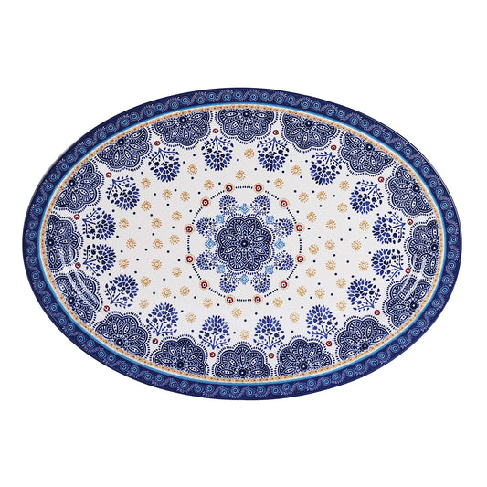 Bico Blue Talavera Ceramic 16 inch Oval Platter, Microwave & Dishwasher Safe