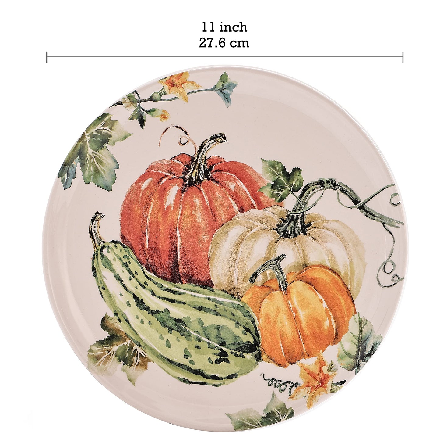 Bico Pumpkin Feast 11 inch Dinner Plates, Set of 4, for Pasta, Salad, Maincourse, Microwave & Dishwasher Safe