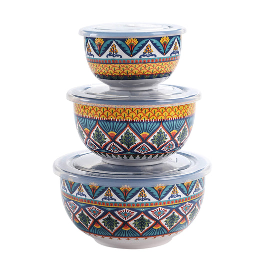 Bico Havana Ceramic Bowl with Air Tight Lid Set of 3(27oz, 18oz, 9oz each), Prep bowls, Food Storage Bowl for Salad, Snacks, Fruits, Microwave and Dishwasher Safe