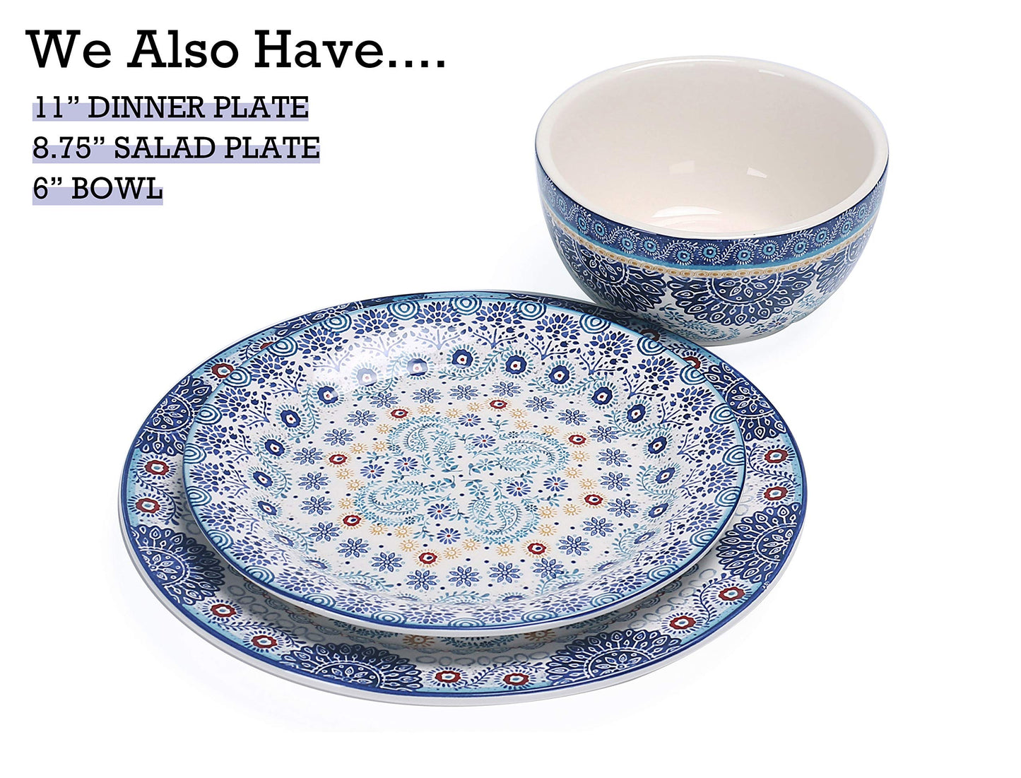 Bico Pattern Salad Plates Set, Set of 4, Ceramic, 8.75 inch