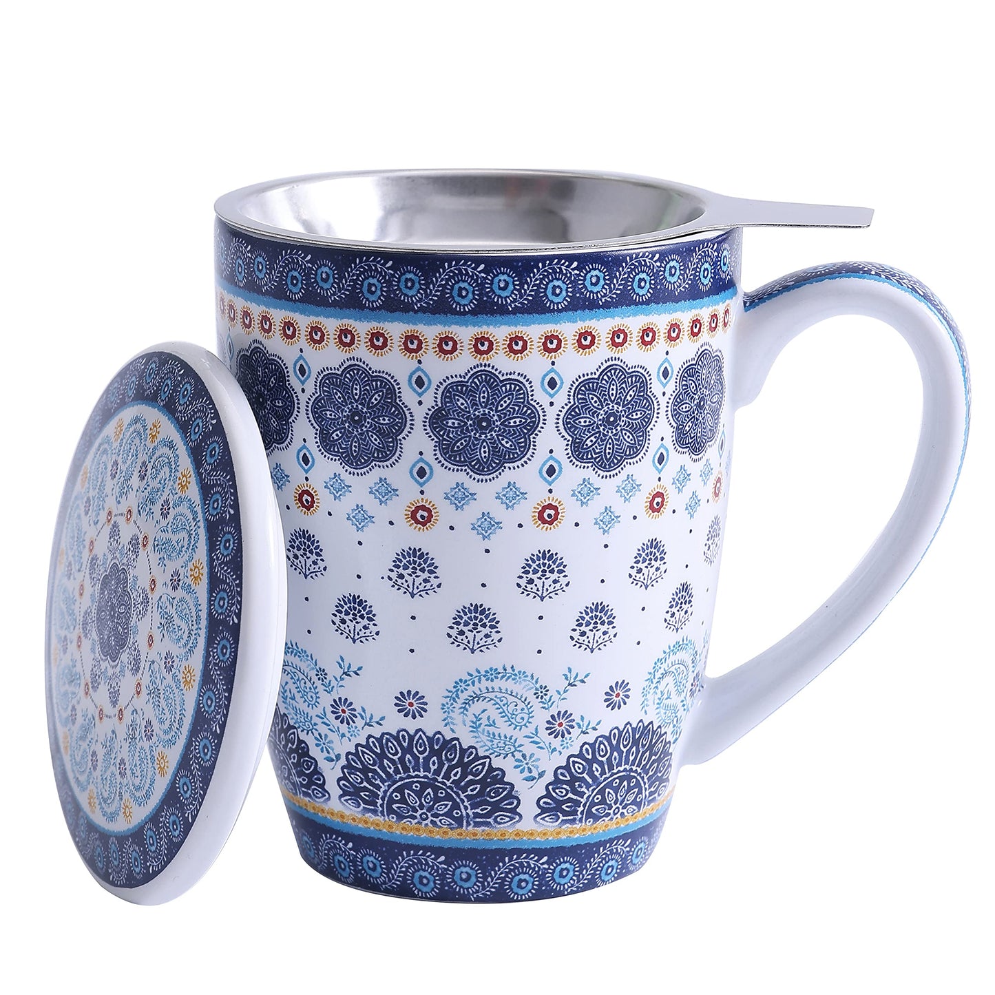 Bico 12oz Porcelain Tea Mug with Infuser and Lid, Microwave & Dishwasher Safe