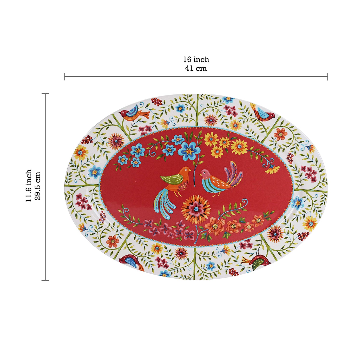 Bico Red Spring Bird Ceramic 16 inch Oval Platter, Microwave & Dishwasher Safe