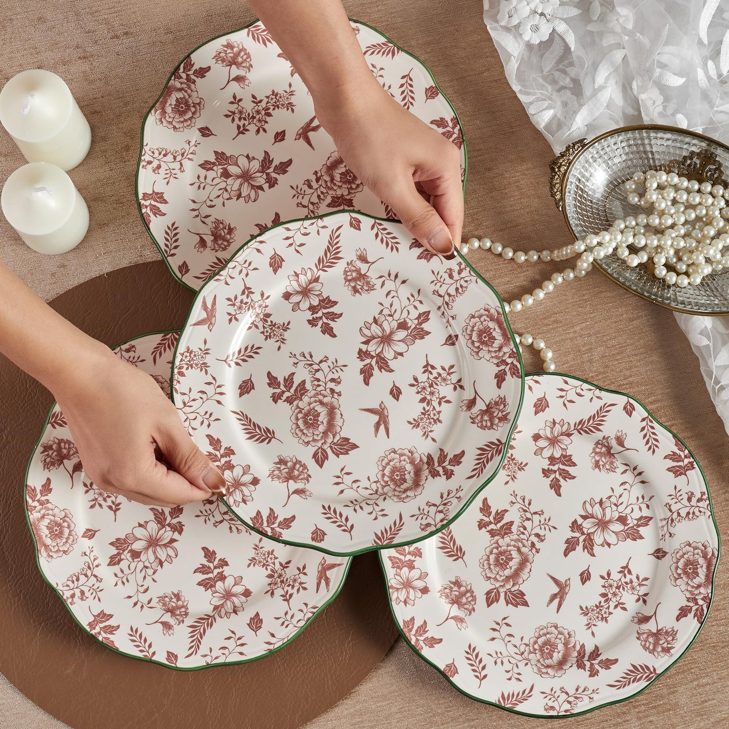 Bico Country Wanderlust Scalloped Salad Plates, 8.75 inch, Set of 4, for Salad, Appetizer, Microwave & Dishwasher Safe