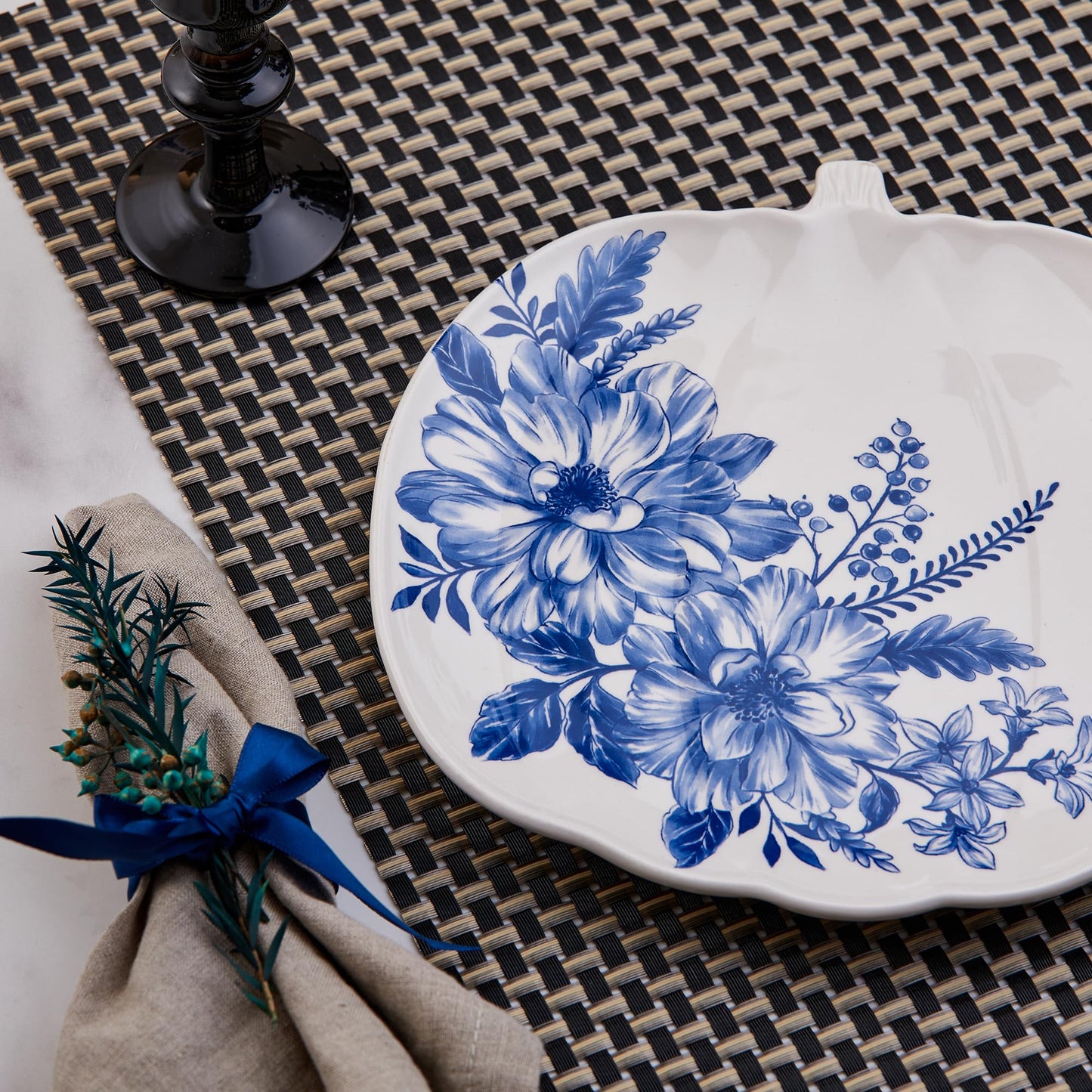 Bico Blue Floral Haven Salad Plates, 8.6 inch, Set of 4, for Salad, Appetizer, Microwave & Dishwasher Safe